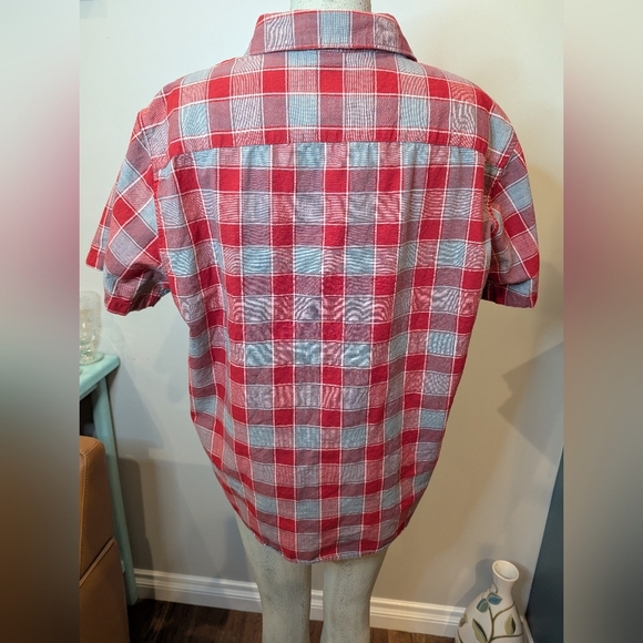 DENVER HAYES Untucked  Modern Fit Button Up Shirt Red & Gray Plaid Men's XL - Picture 3 of 6